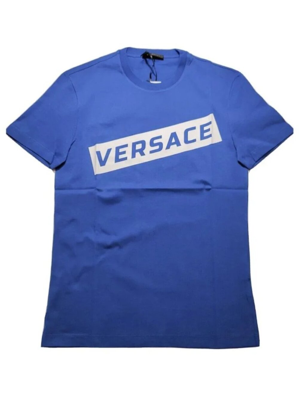 Versace Box Logo Crew Neck T-Shirt Men's Size XS Blue/White AUTHENTIC
